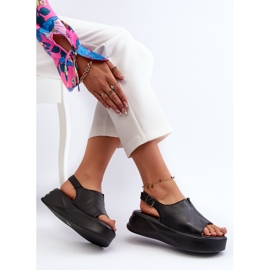 S.Barski Sandalias de Mujer de Piel con Plataforma D&amp;A SJ2301-2 Negro 6