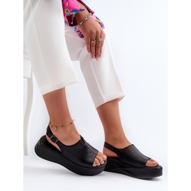 S.Barski Sandalias de Mujer de Piel con Plataforma D&amp;A SJ2301-2 Negro 7