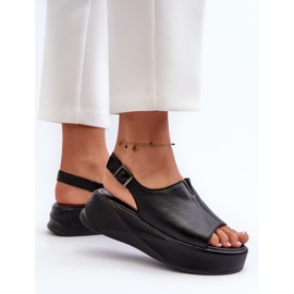 S.Barski Sandalias de Mujer de Piel con Plataforma D&amp;A SJ2301-2 Negro 5