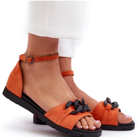 Sandalias Planas Mujer Con Cadena Vinceza 17320 Naranja 8