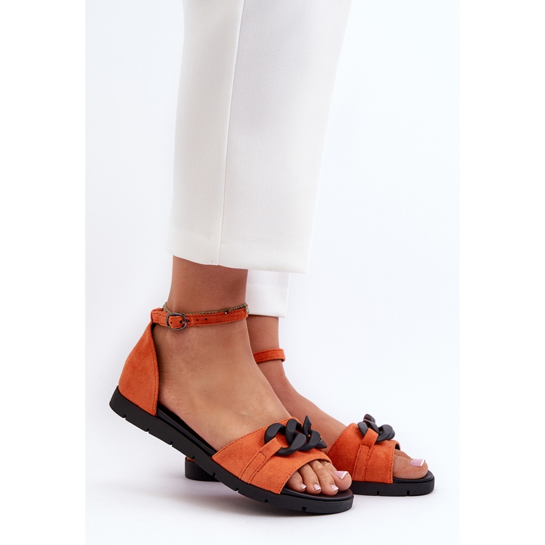 Sandalias Planas Mujer Con Cadena Vinceza 17320 Naranja 2
