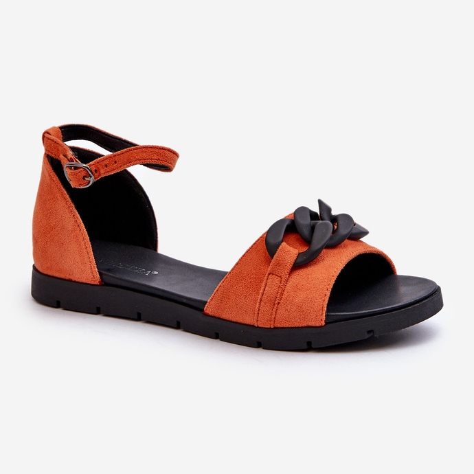Sandalias Planas Mujer Con Cadena Vinceza 17320 Naranja 1