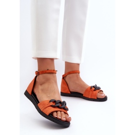 Sandalias Planas Mujer Con Cadena Vinceza 17320 Naranja 3