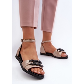 Sandalias Planas De Mujer Con Cadena Vinceza 17320 Dorado 3