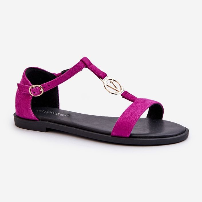 Sandalias planas de mujer con adorno dorado Vinceza 17321 Fucsia rosa 1