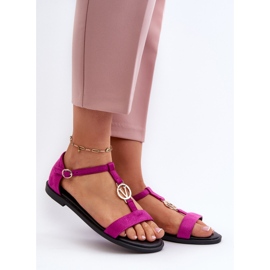 Sandalias planas de mujer con adorno dorado Vinceza 17321 Fucsia rosa 2