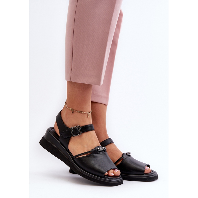 Sandalias Cuña Mujer Piel Vinceza 66624 Negro 2