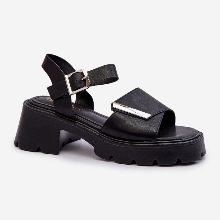 Sandalias de Mujer Fabricadas en Piel Ecológica con Tacón Alto y Plataforma Vinceza 36257 Negro 1