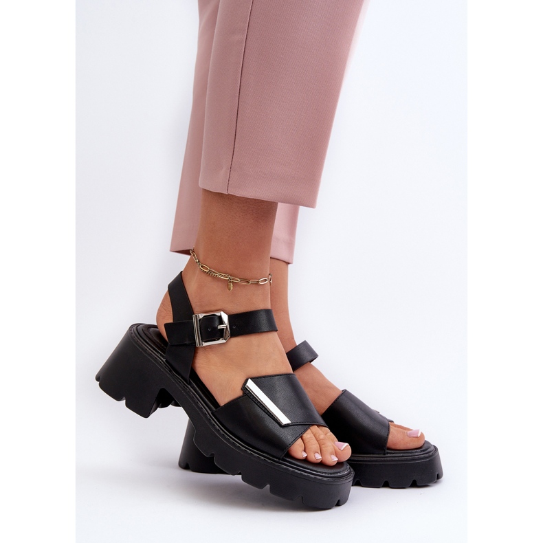 Sandalias de Mujer Fabricadas en Piel Ecológica con Tacón Alto y Plataforma Vinceza 36257 Negro 2