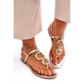 Sandalias japonesas de cañón plano dorado dorado 4