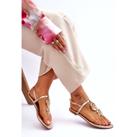 Sandalias japonesas de cañón plano dorado dorado 5