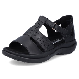 Sandalias mujer cómodas de piel con velcro, negro Rieker 64865-01 18