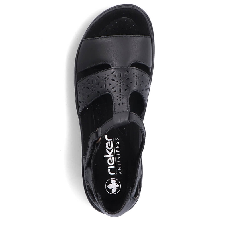 Sandalias mujer cómodas de piel con velcro, negro Rieker 64865-01 2