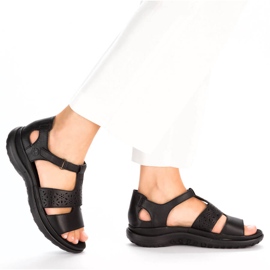 Sandalias mujer cómodas de piel con velcro, negro Rieker 64865-01 11
