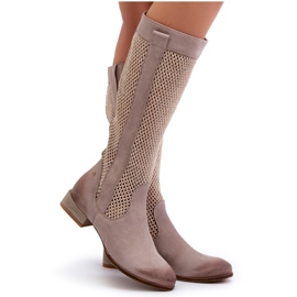 Botas De Mujer Caladas Con Tacón Bajo Confeccionadas En Ante Natural Maciejka 06467-04 Beige 8