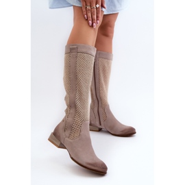 Botas De Mujer Caladas Con Tacón Bajo Confeccionadas En Ante Natural Maciejka 06467-04 Beige 3