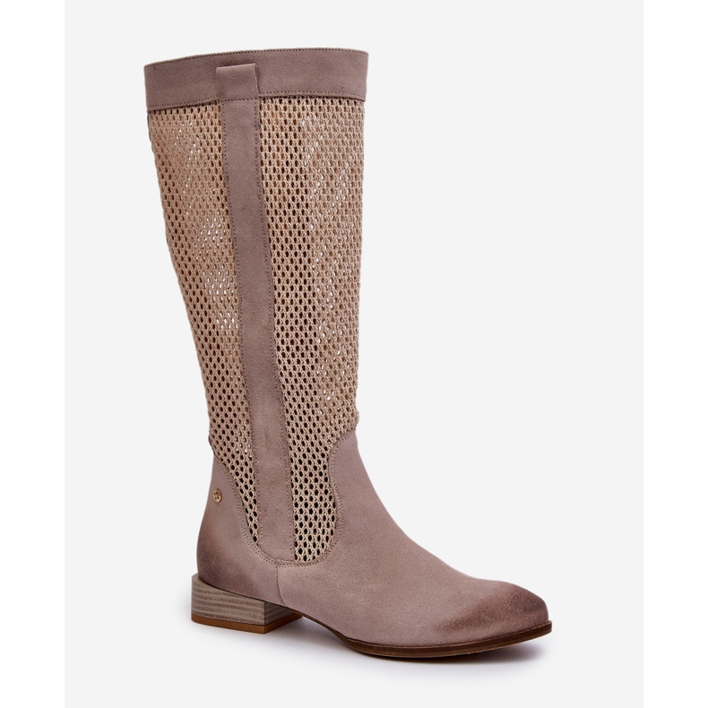 Botas De Mujer Caladas Con Tacón Bajo Confeccionadas En Ante Natural Maciejka 06467-04 Beige 1