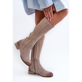 Botas De Mujer Caladas Con Tacón Bajo Confeccionadas En Ante Natural Maciejka 06467-04 Beige 4