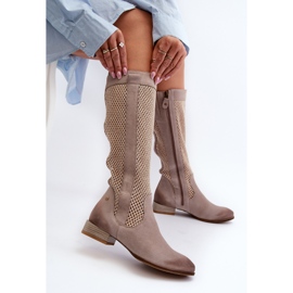 Botas De Mujer Caladas Con Tacón Bajo Confeccionadas En Ante Natural Maciejka 06467-04 Beige 6