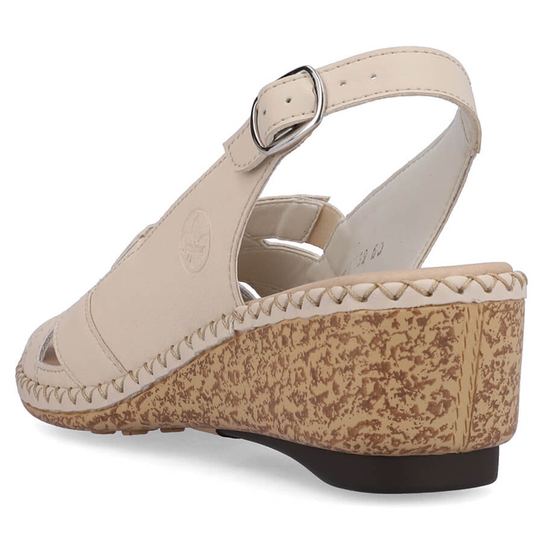 Sandalias cuña mujer cómodas piel beige Rieker 66189-60 1