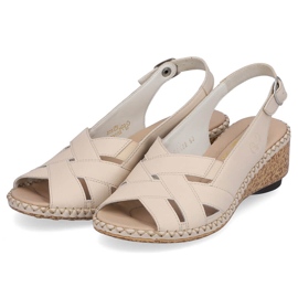 Sandalias cuña mujer cómodas piel beige Rieker 66189-60 4