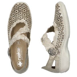 Zapatos mujer cómodos piel calada con velcro metalizado Rieker 413G4-90 beige 8
