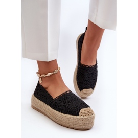 Alpargatas De Mujer De Encaje Con Plataforma Negro Elarose 4