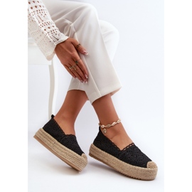 Alpargatas De Mujer De Encaje Con Plataforma Negro Elarose 7