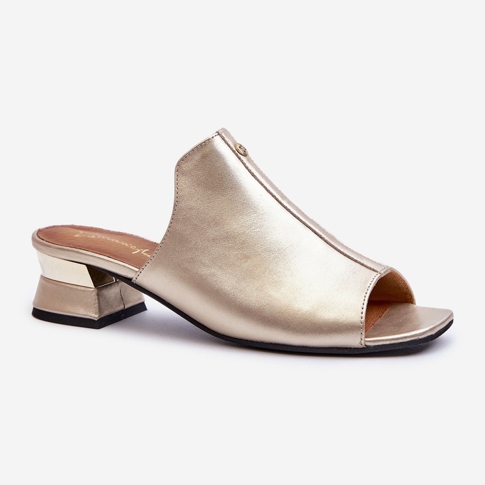 Elegantes Chanclas de Mujer Fabricadas en Piel Natural con Tacón Bajo Maciejka 06360-25 Dorado 1