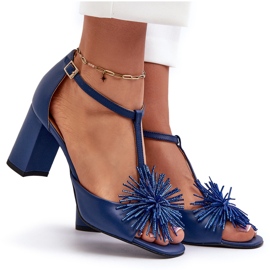 Sandalias de piel con tacón alto y decoración Laura Messi 2758 Azul marino 9