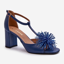 Sandalias de piel con tacón alto y decoración Laura Messi 2758 Azul marino 1