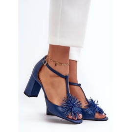 Sandalias de piel con tacón alto y decoración Laura Messi 2758 Azul marino 2