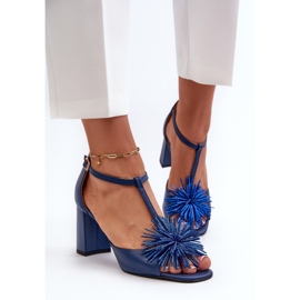 Sandalias de piel con tacón alto y decoración Laura Messi 2758 Azul marino 4