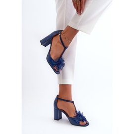 Sandalias de piel con tacón alto y decoración Laura Messi 2758 Azul marino 6