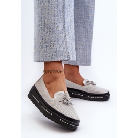 Mocasines De Mujer De Piel Brillante Con Plataforma S.Barski LR400 Plata 3