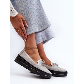Mocasines De Mujer De Piel Brillante Con Plataforma S.Barski LR400 Plata 6