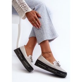 Mocasines De Mujer De Piel Brillante Con Plataforma S.Barski LR400 Plata 7