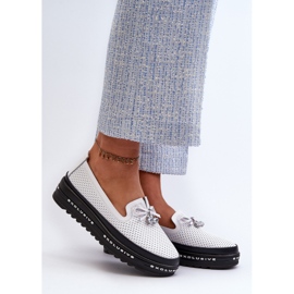 Mocasines de mujer de piel con plataforma S.Barski LR400, blanco 2