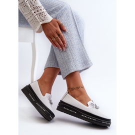 Mocasines de mujer de piel con plataforma S.Barski LR400, blanco 7