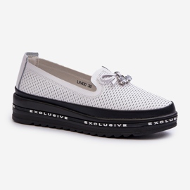 Mocasines de mujer de piel con plataforma S.Barski LR400, blanco 1