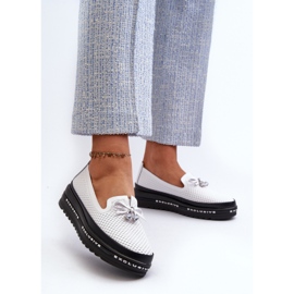 Mocasines de mujer de piel con plataforma S.Barski LR400, blanco 3