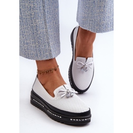 Mocasines de mujer de piel con plataforma S.Barski LR400, blanco 4