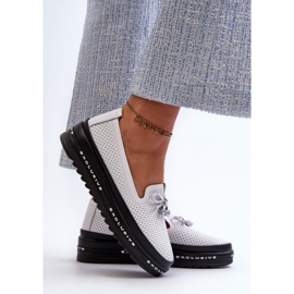 Mocasines de mujer de piel con plataforma S.Barski LR400, blanco 6