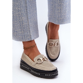Mocasines De Mujer Piel Brillante En La Plataforma Con Decoración S.Barski LR750 Dorado 4