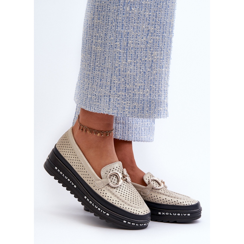 Mocasines De Mujer Piel Brillante En La Plataforma Con Decoración S.Barski LR750 Dorado 2