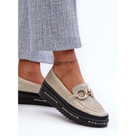 Mocasines De Mujer Piel Brillante En La Plataforma Con Decoración S.Barski LR750 Dorado 5