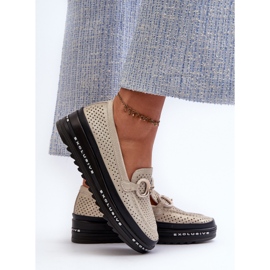Mocasines De Mujer Piel Brillante En La Plataforma Con Decoración S.Barski LR750 Dorado 6