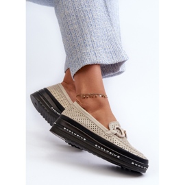 Mocasines De Mujer Piel Brillante En La Plataforma Con Decoración S.Barski LR750 Dorado 7
