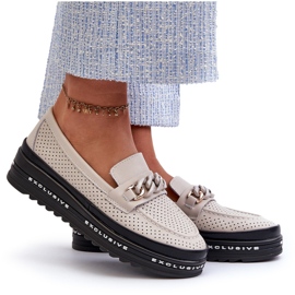Mocasines Mujer Piel Con Plataforma Y Cadena S.Barski LR618 Beige 9