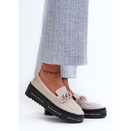 Mocasines Mujer Piel Con Plataforma Y Cadena S.Barski LR618 Beige 2